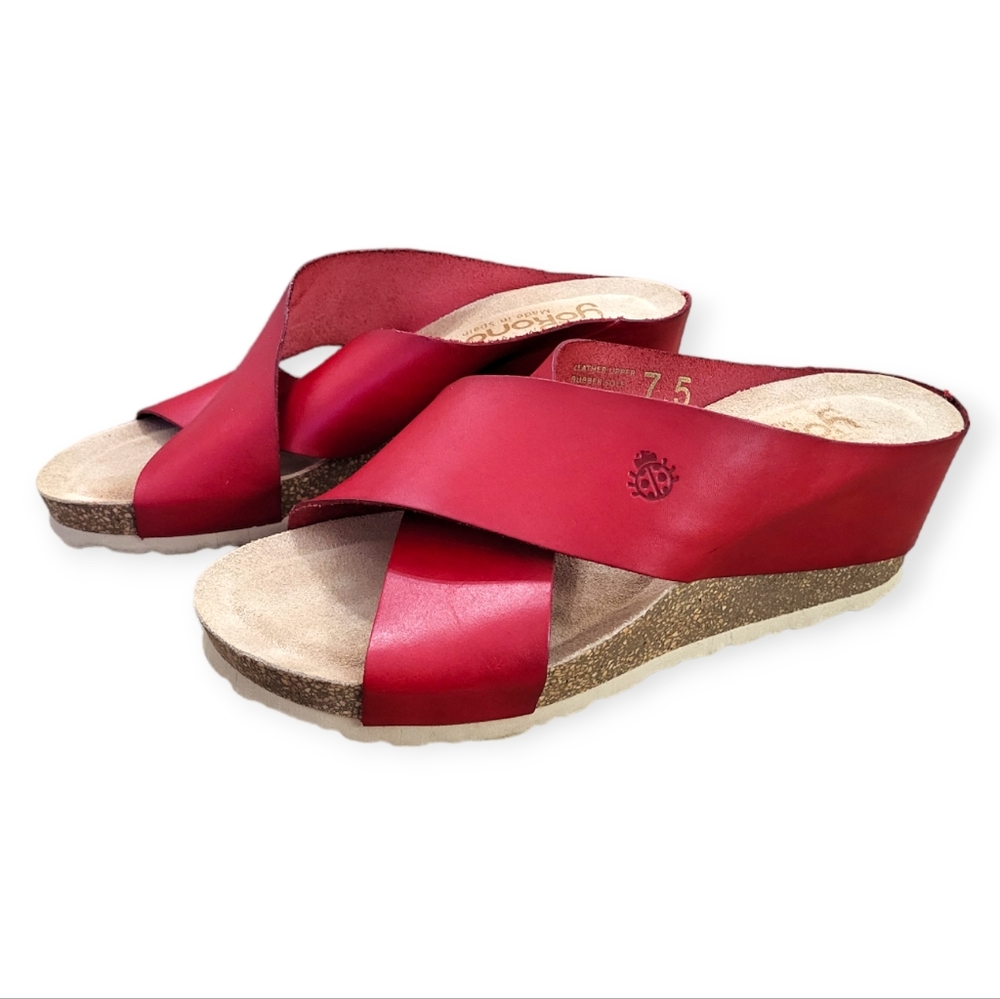 Yokono Red Leather Wedge Cork Sandals 7.5
